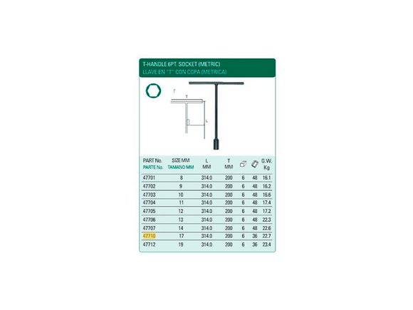 Imagen de LLAVE TIPO T  HEXAGONAL DE 17MM